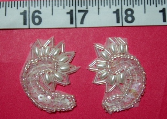T8886  Set of 2 Crystal AB Curl Sequin Beaded Appliques