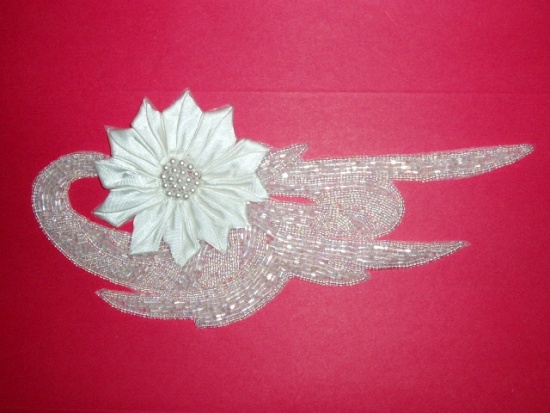 K8895   Crystal Floral  Sequin Beaded Applique 8.5"