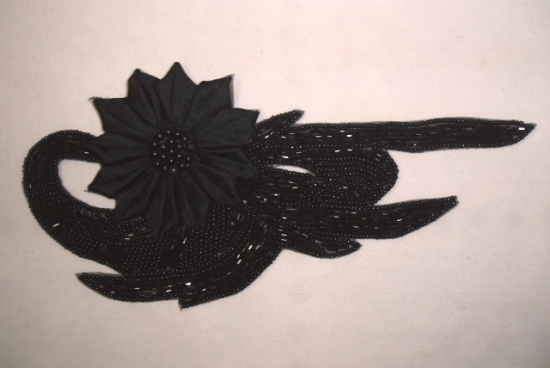 K8895   Black Floral  Sequin Beaded Applique 8.5"