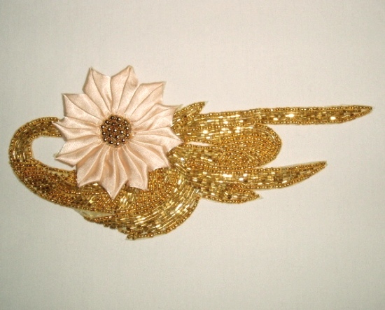 K8895   Gold Floral  Sequin Beaded Applique 8.5"