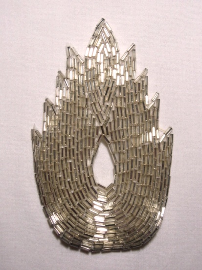 K8899 Silver Flame Beaded Applique  4.5"