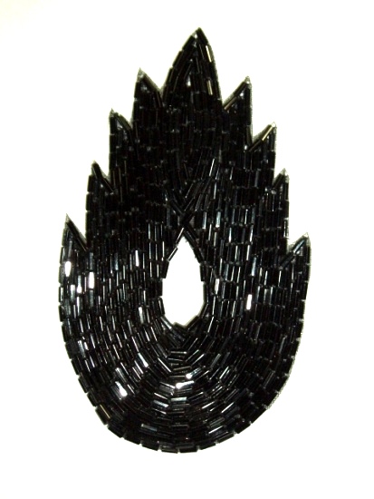 K8899 Black Flame Beaded Applique  4.5"