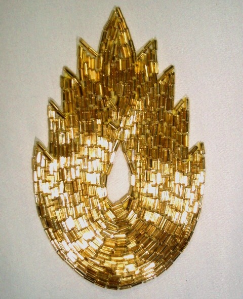 K8899 Gold Flame Beaded Applique  4.5"