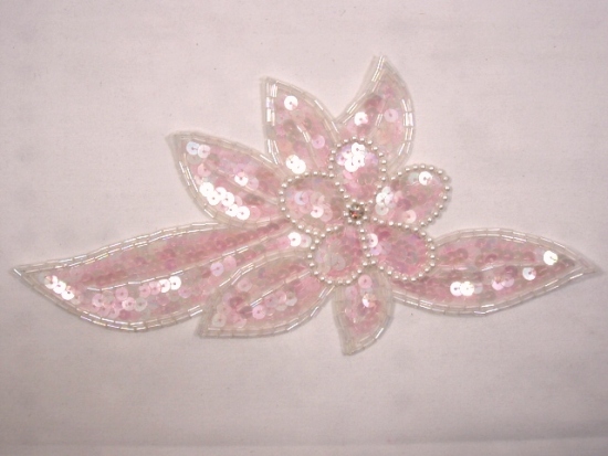 K8924  Lt Pink Crystal Floral Sequin Beaded Applique 8.25"