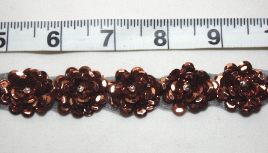 T8900 Bronze Flower Sequin Pearl Applique or Trim 1"