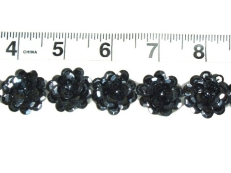 T8900 Gunmetal Flower Sequin  Applique or Trim 1"