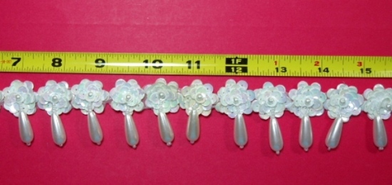 T8900D  White AB & Pearl Sequin Beaded Applique or Trim