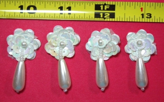 T8900D  White AB & Pearl Sequin Beaded Applique or Trim