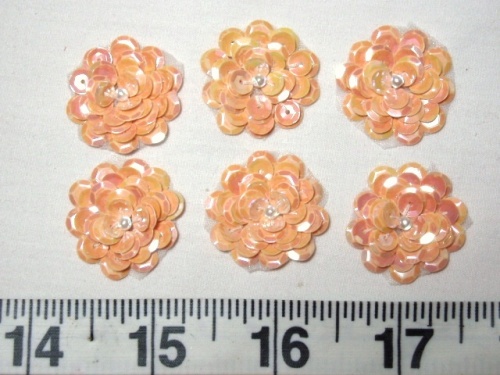 AT8900 Set of ( 6 ) Peach AB Flower Sequin Pearl Appliques 1"
