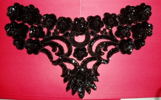K8902  Black Bodice Yoke 12.75" Sequin Beaded Applique