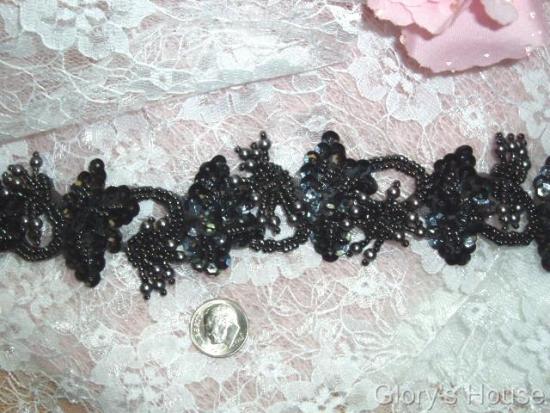 T8903  Gunmetal Sequin Beaded Trim or Applique