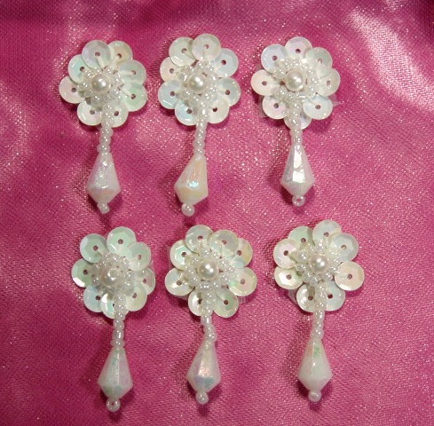 T8904   White AB Dangle Beaded Appliques