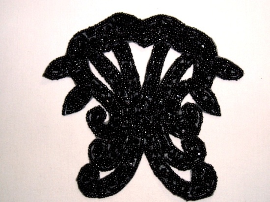 K8913  Black Beaded Victorian Applique 5"