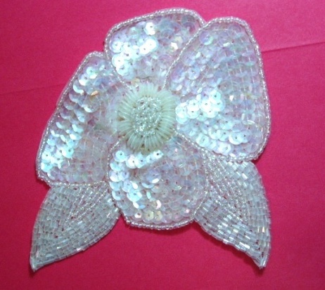 K8916  Crystal AB Floral  Sequin Beaded Applique 4.5"