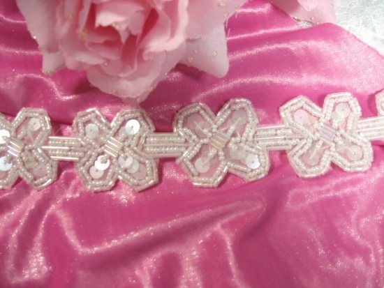 T8918 Crystal X Sequin Beaded Applique or Trim 1.5"