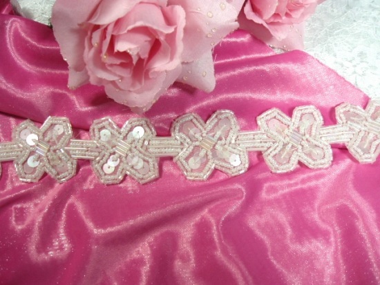 T8918 Crystal X Sequin Beaded Applique or Trim 1.5"