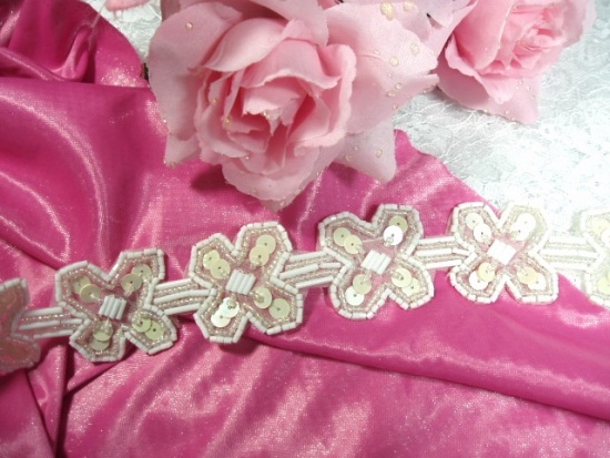 T8918 White X Sequin Beaded Applique or Trim 1.5"