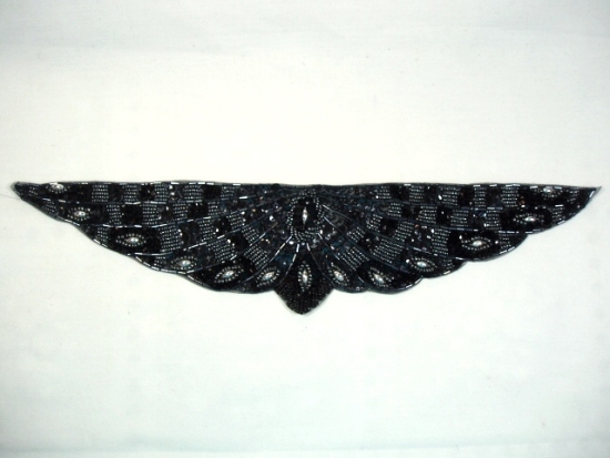 K8920   Gunmetal Sequin Beaded Appliques 13.75"