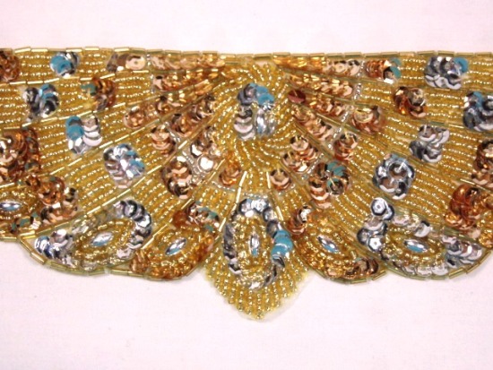 K8920   Gold Sequin Beaded Appliques 13.75"