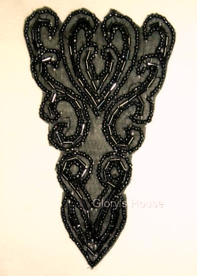 K8922  Black Victorian 5.25"  Beaded Applique