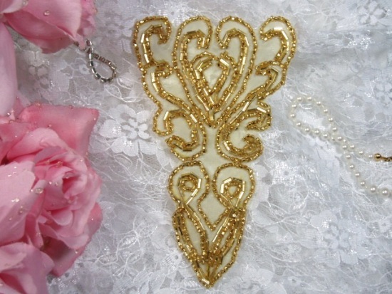 K8922  Gold Victorian 5.25"  Beaded Applique