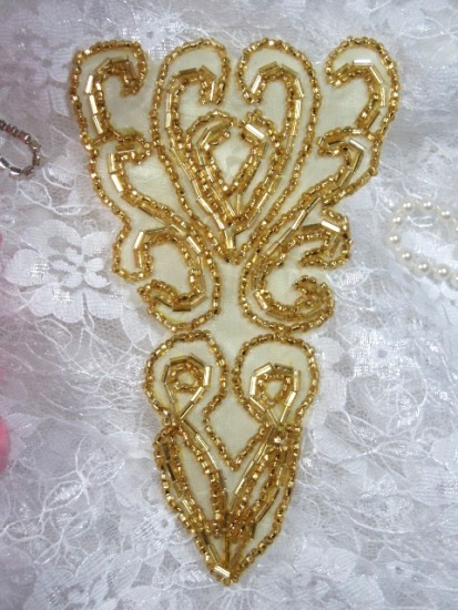 K8922  Gold Victorian 5.25"  Beaded Applique