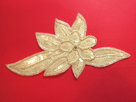 K8924  White AB Floral Sequin Beaded Applique 8.25"