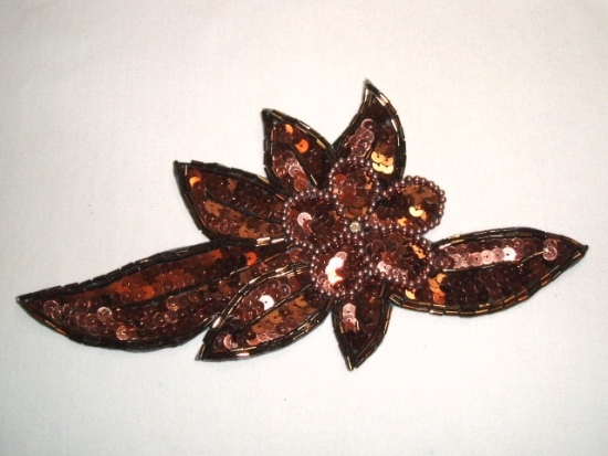 K8924  Bronze Floral Sequin Beaded Applique 8.25"