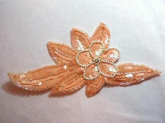K8924  Peach AB Floral Sequin Beaded Applique 8.25"