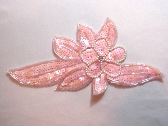 K8924  Pink AB Opaque Floral Sequin Beaded Applique 8.25"