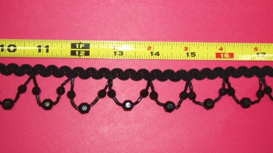 T8927  Black Beaded Fringe Sewing Trim 1.25"