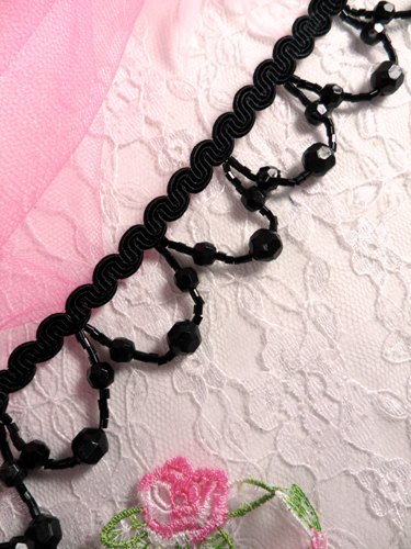 T8927  Black Beaded Fringe Sewing Trim 1.25"