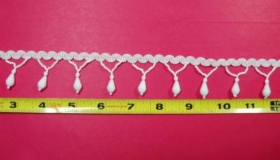 T8928  White Beaded Fringe Sewing Trim 1.5"
