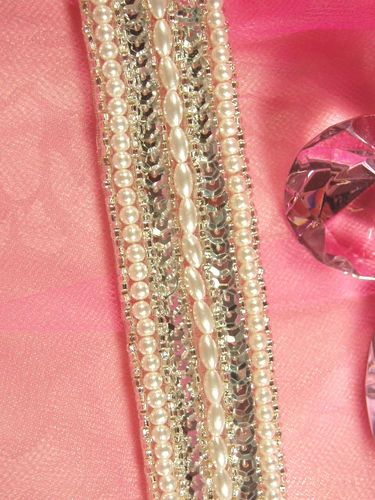 T8930  Silver Beaded Sequin Trim Crafts & Sewing 1-1/3"