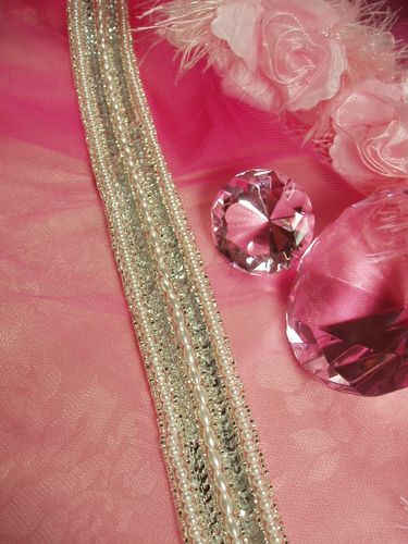 T8930  Silver Beaded Sequin Trim Crafts & Sewing 1-1/3"
