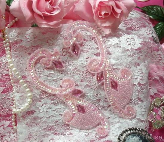 Pink Jeweled Mirror Pair 6" Sequin Beaded Appliques  0034