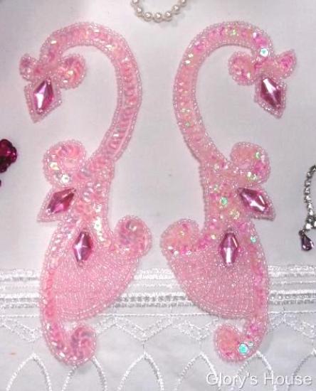 Pink Jeweled Mirror Pair 6" Sequin Beaded Appliques  0034