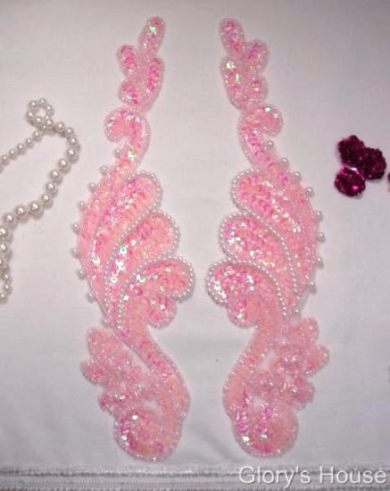 0016  Pink Crystal AB Mirror Pair 8" Sequin Beaded Appliques