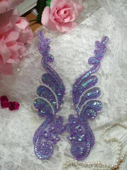 0016  Lavender AB Mirror Pair 8" Sequin Beaded Appliques