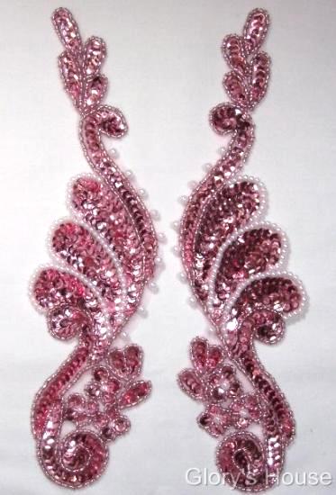 0016  Mauve Pearl Mirror Pair Sequin Beaded Appliques