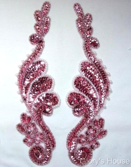0016  Mauve Pearl Mirror Pair Sequin Beaded Appliques