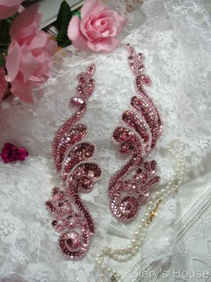 0016  Mauve Pearl Mirror Pair Sequin Beaded Appliques