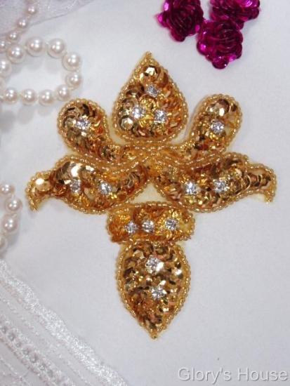 Gold Rhinestone 3" Sequin Beaded Applique   0022