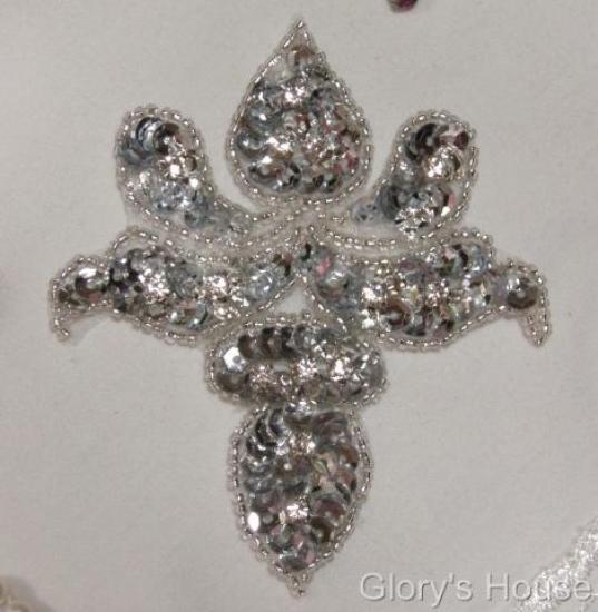Silver Rhinestone 3" Sequin Beaded Applique  0022