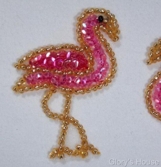 Pink Flamingo Pair  2" Sequin Beaded Appliques 0045