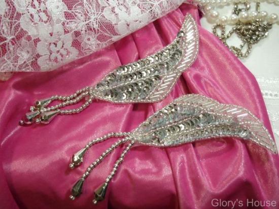 0052 Silver Epaulet Mirror Pr. 5" Sequin Beaded Applique