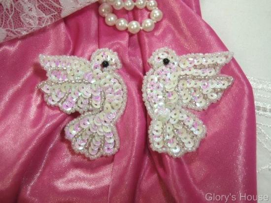 White Dove Mirror Pair 2"  Sequin Beaded Applique 0100