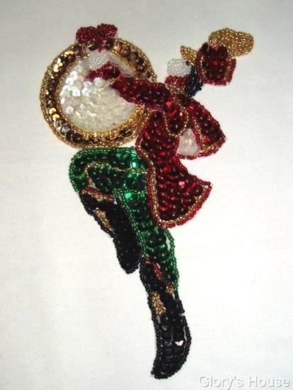 K8910  Christmas Drummer Boy Sequin Beaded Applique 7"