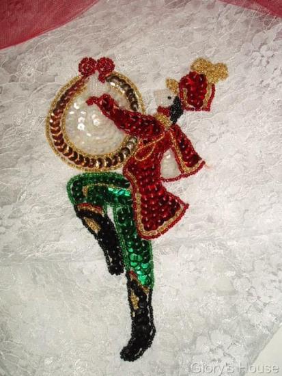 K8910  Christmas Drummer Boy Sequin Beaded Applique 7"