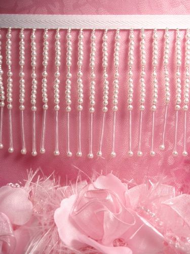 T9149 White Pearl Beaded Fringe Trim 3.5"